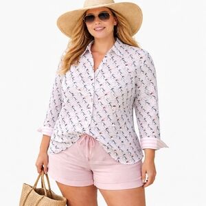 Foxcroft 18W bird Toucan Novelty Print Wrinkle Free Cotton Shirt Shaped